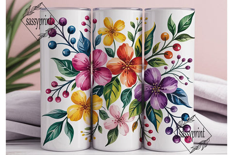 Vibrant Watercolor Flowers 20oz Tumbler Sublimation sassyprint 