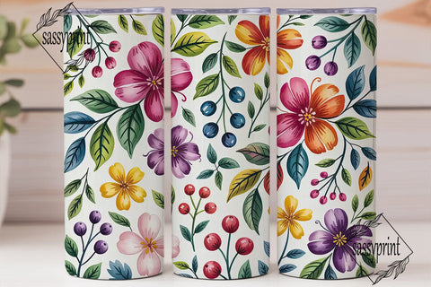 Vibrant Watercolor Flowers 20oz Tumbler Sublimation sassyprint 