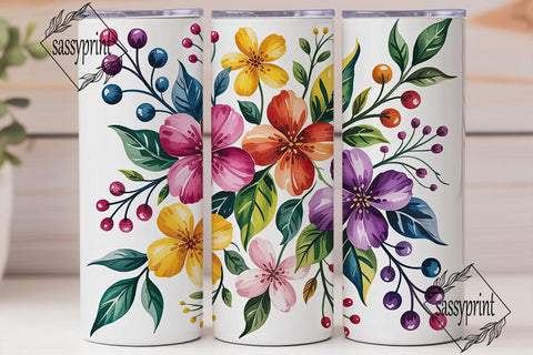 Vibrant Watercolor Flowers 20oz Tumbler Sublimation sassyprint 