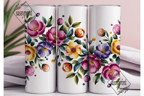 Vibrant Watercolor Flowers 20oz Tumbler Sublimation sassyprint 