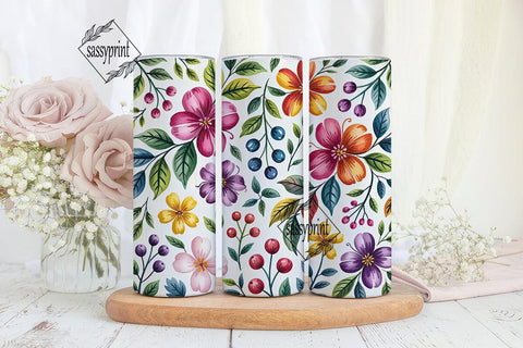 Vibrant Watercolor Flowers 20oz Tumbler Sublimation sassyprint 