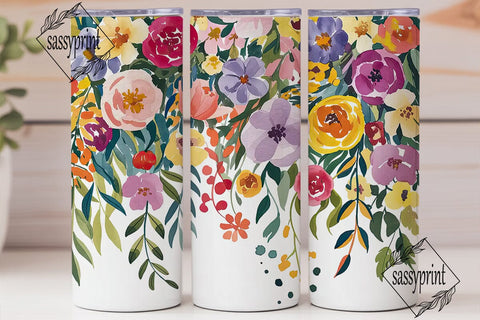 Vibrant Watercolor Flowers 20oz Tumbler Sublimation sassyprint 