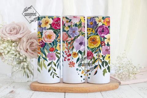 Vibrant Watercolor Flowers 20oz Tumbler Sublimation sassyprint 