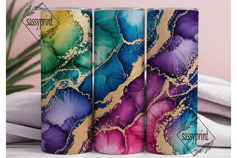 Vibrant Watercolor Gold Abstract Tumbler Sublimation sassyprint 