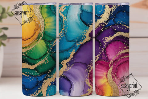 Vibrant Watercolor Gold Abstract Tumbler Sublimation sassyprint 