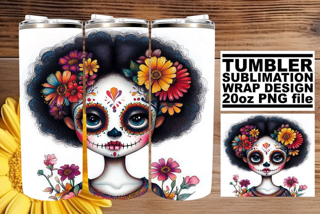 Vibrant Watercolor Skull Wrap – 20oz Tumbler Design Sublimation afrosvg 