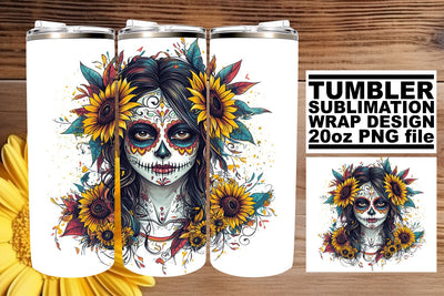 Vibrant Watercolor Sugar Skull Wrap – 20oz Tumbler Sublimation afrosvg 
