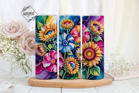 Vibrant Watercolor Sunflowers Tumbler Sublimation sassyprint 