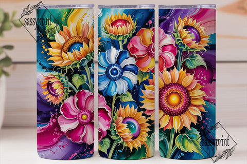 Vibrant Watercolor Sunflowers Tumbler Sublimation sassyprint 