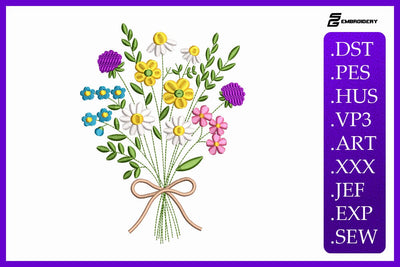 Vibrant Wildflower Bouquet with Bow Colorful Floral Embroidery Design Embroidery/Applique DESIGNS sg embroidery 