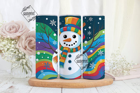 Vibrant Winter Snowman 20oz Tumbler Wrap Sublimation sassyprint 