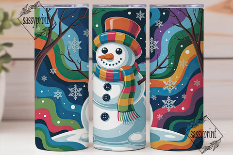 Vibrant Winter Snowman 20oz Tumbler Wrap Sublimation sassyprint 