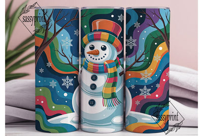 Vibrant Winter Snowman 20oz Tumbler Wrap Sublimation sassyprint 