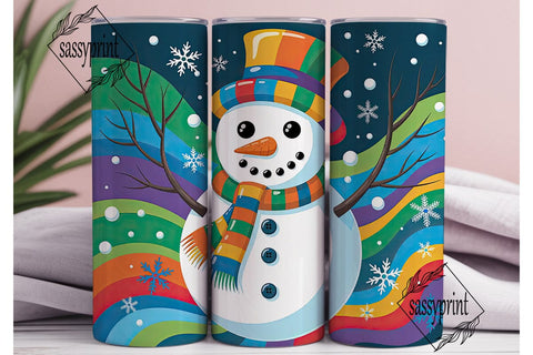 Vibrant Winter Snowman 20oz Tumbler Wrap Sublimation sassyprint 