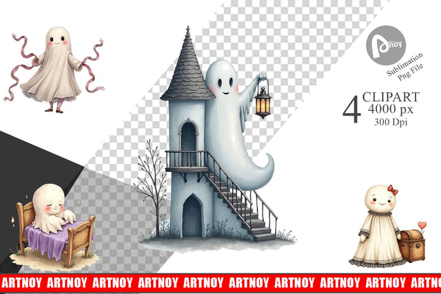 Victorian Dollhouse Ghosts Clipart Sublimation artnoy 