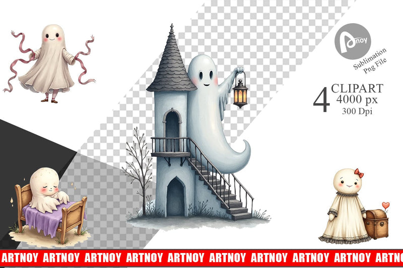 Victorian Dollhouse Ghosts Clipart Sublimation artnoy 