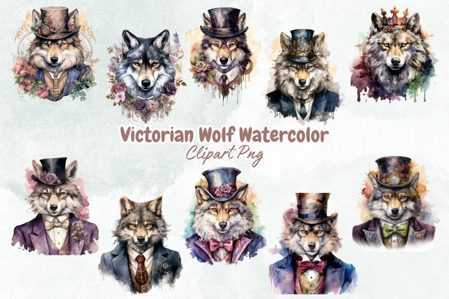 Victorian Wolf Watercolor Sublimation Bundle Sublimation Designangry 