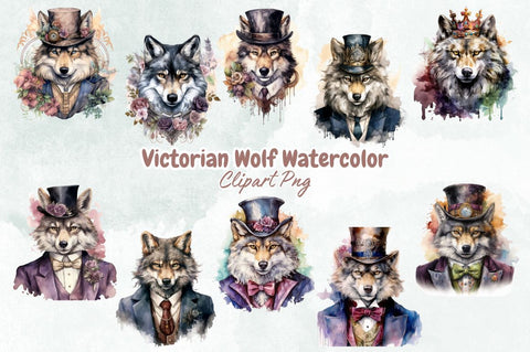 Victorian Wolf Watercolor Sublimation Bundle Sublimation Designangry 