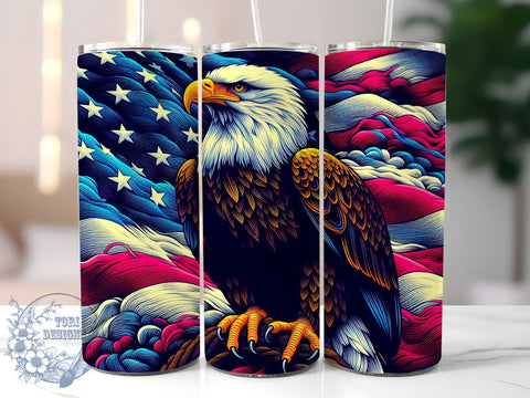 Victory Eagle 20oz Skinny Tumbler, American Eagle Flying Flag July 4th Tumbler Png, Straight & Tapered Tumbler Wrap, Instant Digital Download Sublimation ToriDesigns 