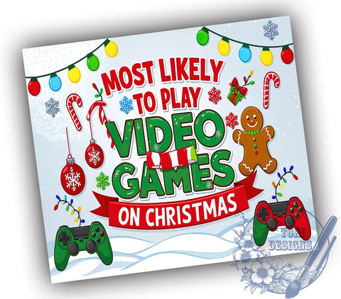 Video Game Tumbler, Christmas Gaming Gifts, 20oz Tumbler Wrap, Gamer Drinkware, Holiday Tumbler Design, Gaming Fan Merchandise, Fun Video Game Tumbler Sublimation ToriDesigns 