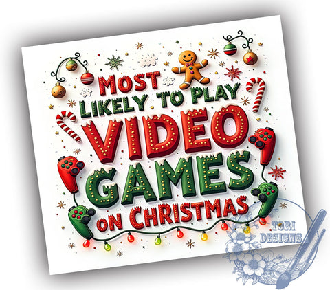 Video Game Tumbler, Christmas Gaming Gifts, 20oz Tumbler Wrap, Gamer Drinkware, Holiday Tumbler Design, Gaming Fan Merchandise, Fun Video Game Tumbler Sublimation ToriDesigns 