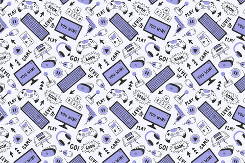 Video Games Doodle Seamless Pattern Digital Pattern Rin Green 