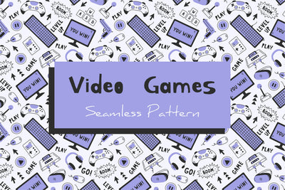 Video Games Doodle Seamless Pattern Digital Pattern Rin Green 