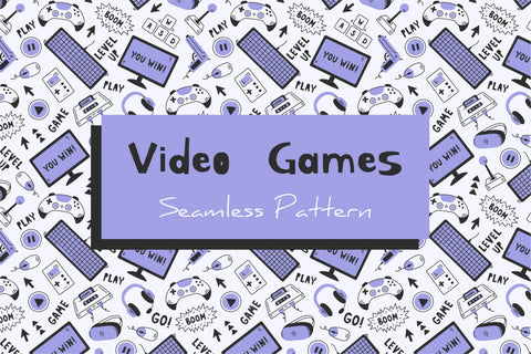 Video Games Doodle Seamless Pattern Digital Pattern Rin Green 