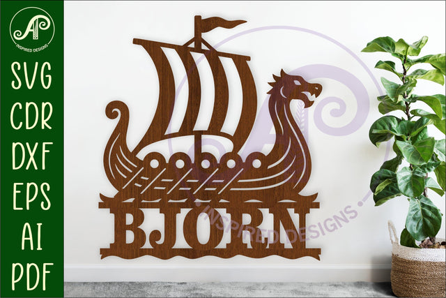 Viking dragon boat personalized name sign laser cut SVG APInspireddesigns 