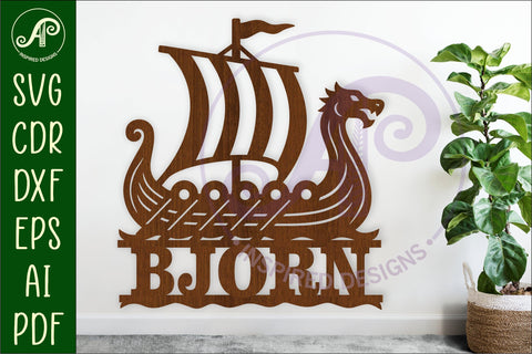 Viking dragon boat personalized name sign laser cut SVG APInspireddesigns 