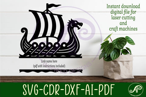 Viking dragon boat personalized name sign laser cut SVG APInspireddesigns 