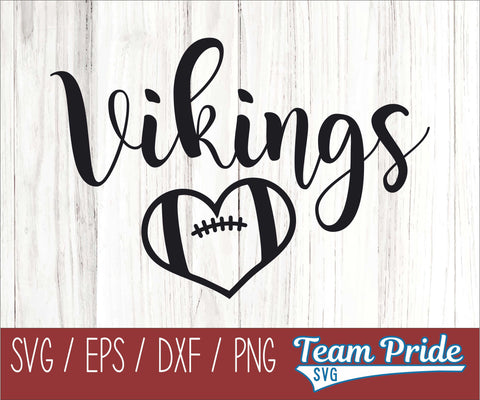 Vikings Football Heart SVG Digital Download Printable - SVG, EPS, DXF, PNG SVG Team Pride SVG 