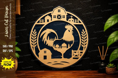 Village Rooster Circle Laser Cut SVG Design SVG Regulrcrative 