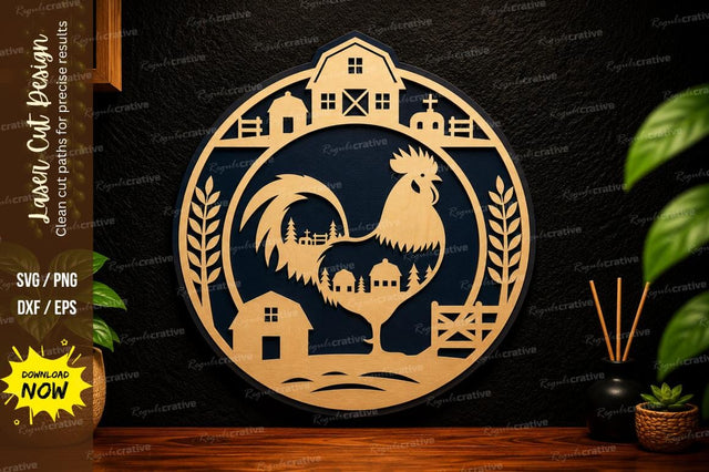Village Rooster Circle Laser Cut SVG Design SVG Regulrcrative 