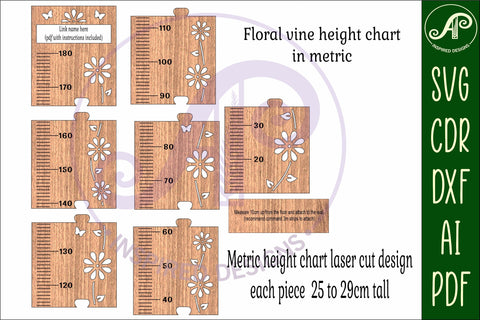 Vine flower kids height chart personalized in metric measurements SVG SVG APInspireddesigns 
