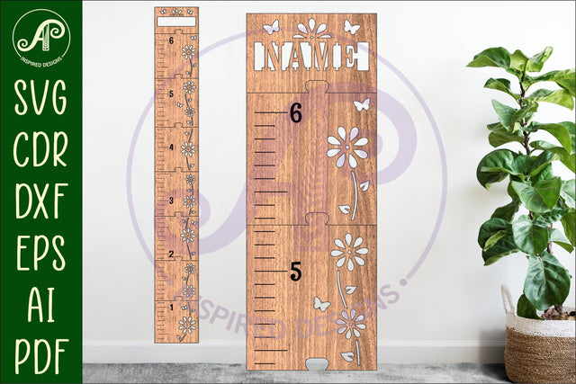 Vine flower personalized kids height chart in imperial SVG APInspireddesigns 