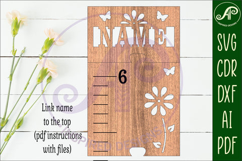 Vine flower personalized kids height chart in imperial SVG APInspireddesigns 