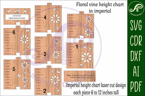 Vine flower personalized kids height chart in imperial SVG APInspireddesigns 