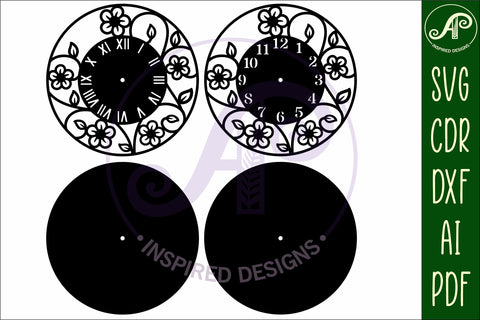Vine flowers clock wall clock laser cut files SVG APInspireddesigns 