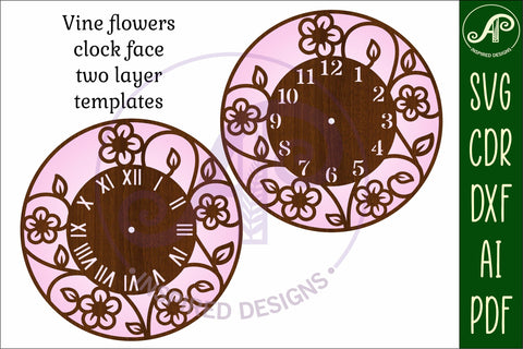 Vine flowers clock wall clock laser cut files SVG APInspireddesigns 