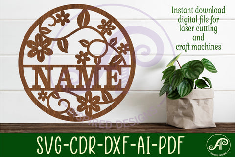 Vine flowers name sign svg laser SVG APInspireddesigns 