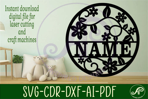 Vine flowers name sign svg laser SVG APInspireddesigns 