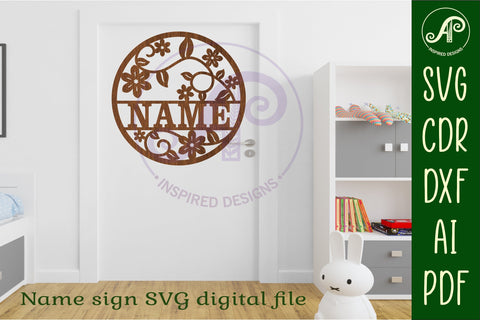 Vine flowers name sign svg laser SVG APInspireddesigns 