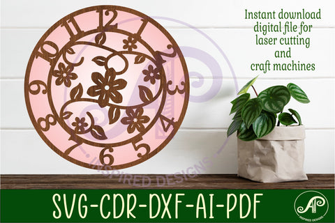 Vines floral clock laser cut files, SVG file SVG APInspireddesigns 