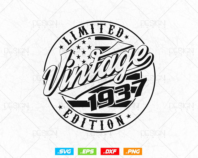 Vintage 1937 Flag Stamp 87th Birthday Svg Png, Birthday 87th Years Old T-Shirt, Limited Edition Svg, Birthday gift svg files for cricut Svg SVG DesignDestine 