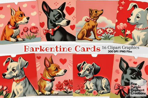 Vintage 1950s Dog Valentine's Day PNG Junk Journal Ephemera Clipart Sublimation Fine Purple Elephant Creations 