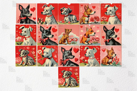 Vintage 1950s Dog Valentine's Day PNG Junk Journal Ephemera Clipart Sublimation Fine Purple Elephant Creations 