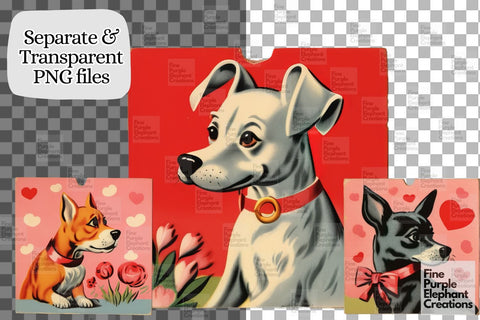 Vintage 1950s Dog Valentine's Day PNG Junk Journal Ephemera Clipart Sublimation Fine Purple Elephant Creations 