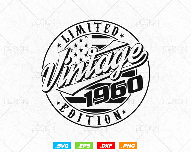 Vintage 1960 Flag Stamp 64th Birthday Svg Png, Birthday 64th Years Old T-Shirt, Limited Edition Svg, Birthday gift svg files for cricut Svg SVG DesignDestine 