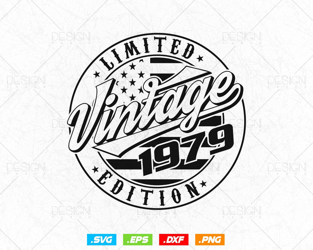 Vintage 1979 Flag Stamp 45th Birthday Svg Png, Birthday 45th Years Old T-Shirt, Limited Edition Svg, Birthday gift svg files for cricut Svg SVG DesignDestine 